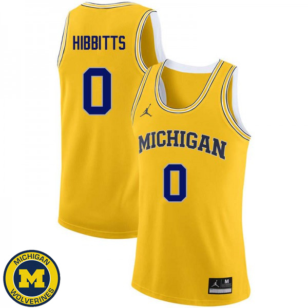 Men University of Michigan #0 Brent Hibbitts Yellow Player Basketball Jersey